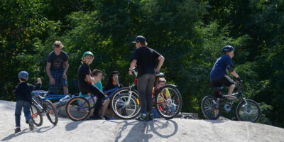 Kids on bike ramps at Canatara Park Sarnia