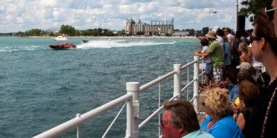 Crowd watching power boats race during the International Power Boat Festival