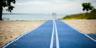 Accessibility mat leading down to the beach at Canatara park