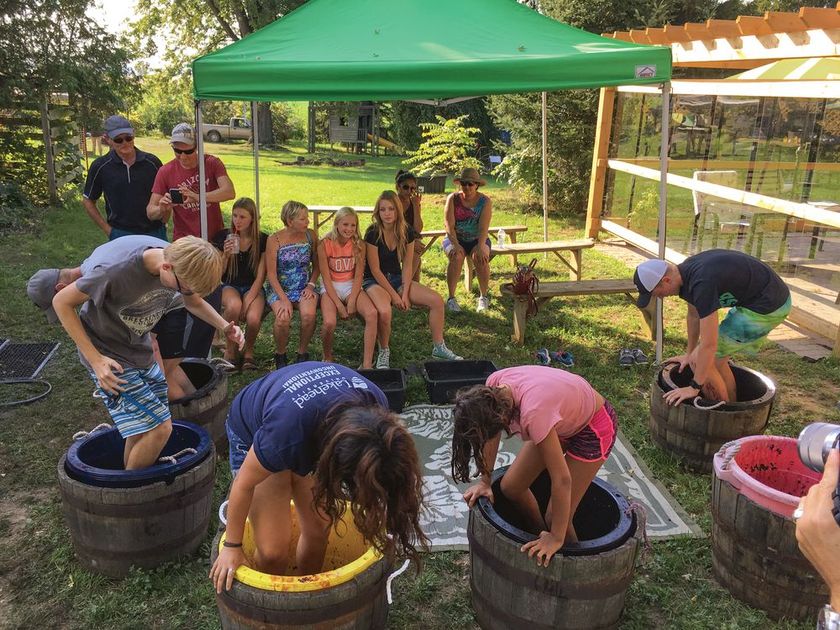 Young grape stompers are shown in action during a previous Alton Farms Estate Winery Grape Stomp