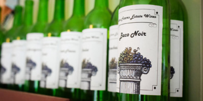 line of green wine bottle