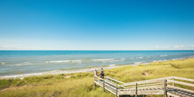 LOCATION: GRAND BEND, ON Observation deck overlooking shoreline near Grand Bend