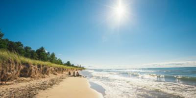 LOCATION: GRAND BEND, ON Pinery shoreline with people in the distance