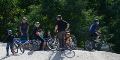 Kids on bike ramps at Canatara Park Sarnia