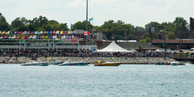Crowd watching power boats race during the International Power Boat Festival