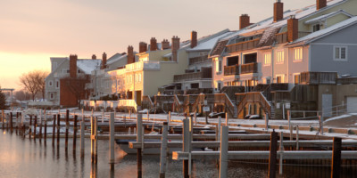Houses and docks by a marina in Sarnia