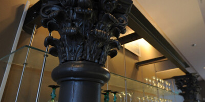 Black decorative column inside of Victoria Playhouse Petrolia