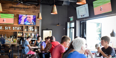 People eating at Bad Dog restaurant in Sarnia