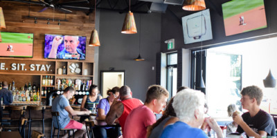 People eating at Bad Dog restaurant in Sarnia
